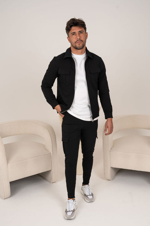 Premium Cargo Utility Jacket - Black