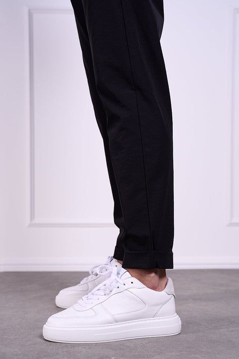 Premium Tapered Turn-Up Pants - Black