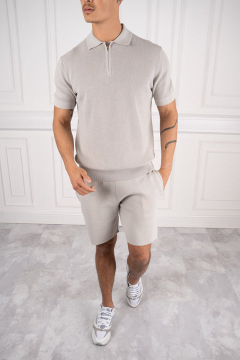 Premium Ribbed Knitted Polo Shirt - Grey