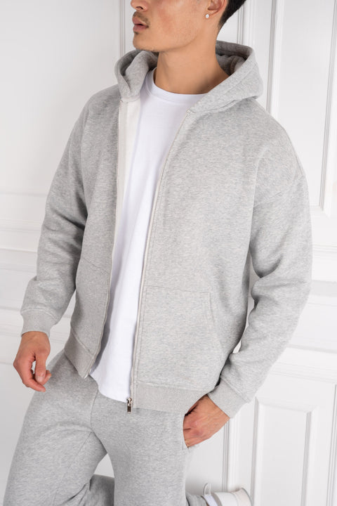 Premium Luxe Zip Up Hoody - Grey Marl