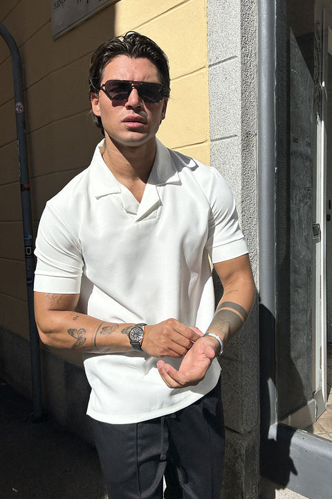 Scuba Open Neck Revere Polo - White
