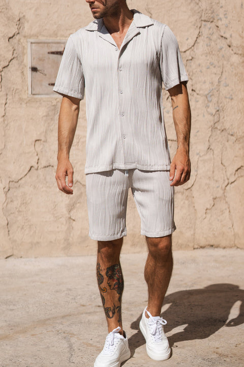 Ripple Texture Shorts - Light Grey