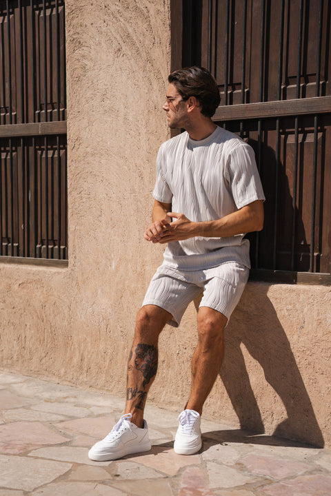 Ripple Texture Shorts - Light Grey
